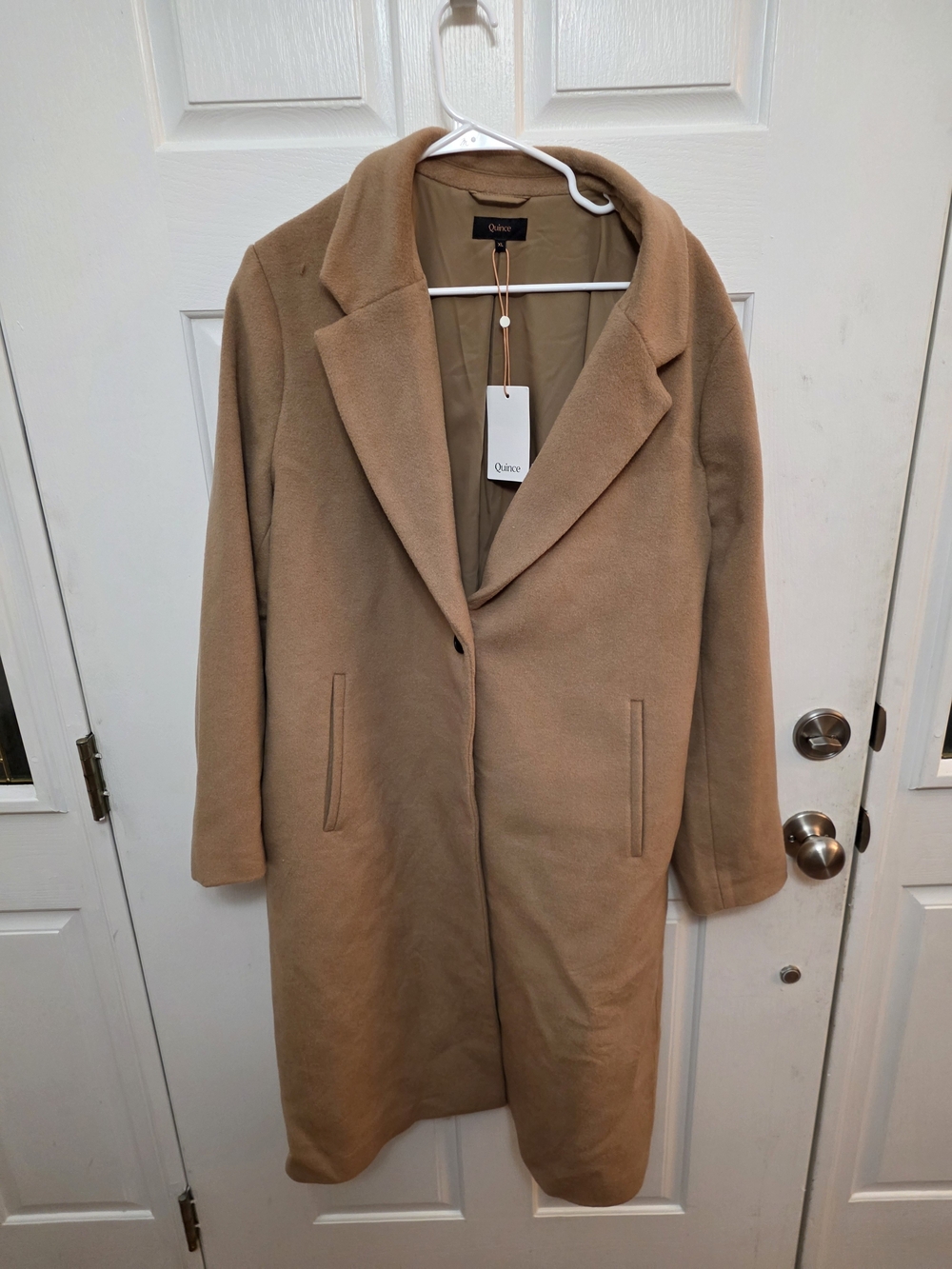 Quince Women's Wool Cashmere Blend Knee-Length Tan Trench Coat sz XL NWT